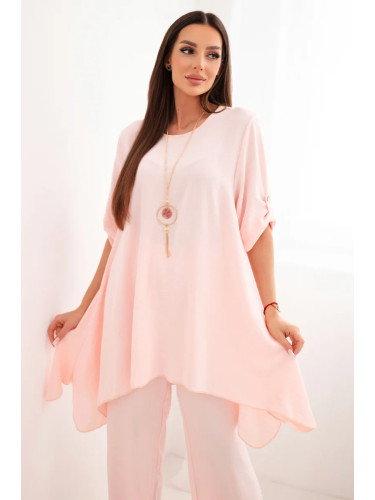 Set blouse + trousers with pendant powder pink