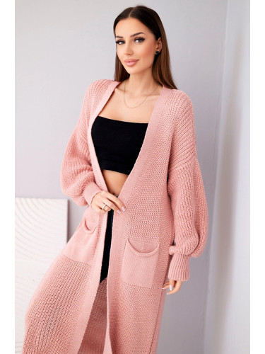 Long sweater powder pink cardigan