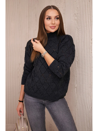 High-neckline sweater with graphite diamond pattern