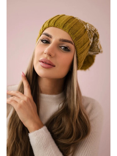 marka niezdefiniowana Cap with fleece Milano K203 ecru melange+kiwi