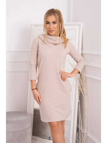 Dress with hood and pockets in beige color