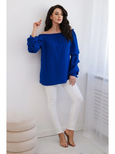 Spanish blouse with decorative sleeves cornflower blue
