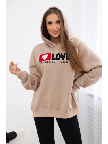 Cotton insulated hooded sweatshirt dark beige