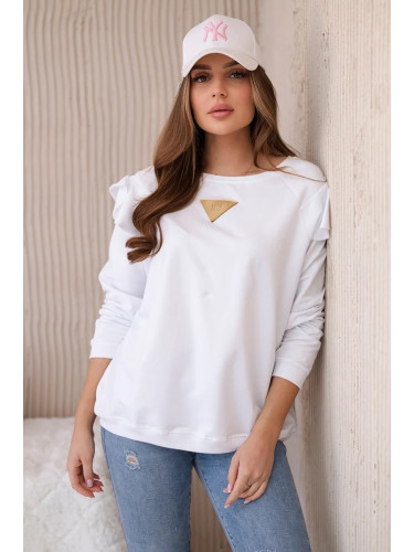 Cotton blouse with ruffles on the shoulders white