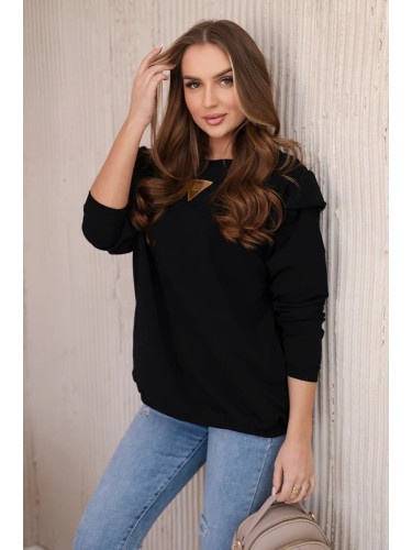 Cotton blouse with ruffles on the shoulders black