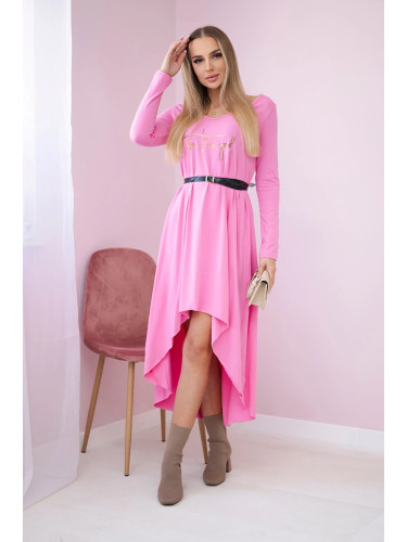 Dress with decorative belt and inscription light pink