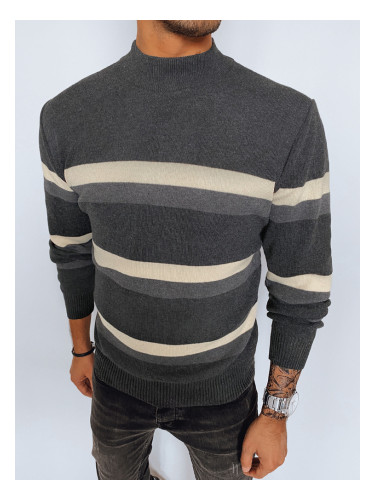 Sweter męski półgolf w paski ciemnoszary Dstreet