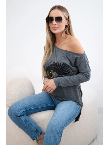 Printed blouse with a long back graphite