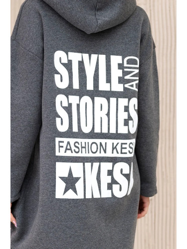Padded sweatshirt with a long back and a graphite hood