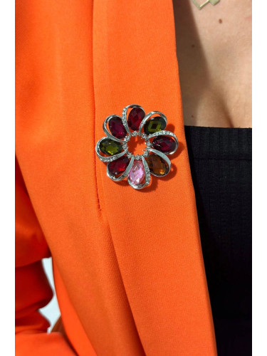 Brooch XZ459-222 silver + multicolored