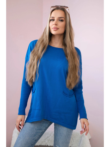 Sweater with front pockets cornflower blue