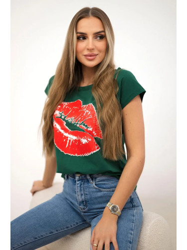 Blouse with green lip print