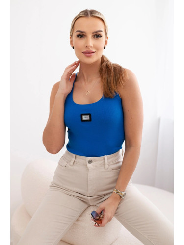 Striped blouse with a metal plate purple-blue