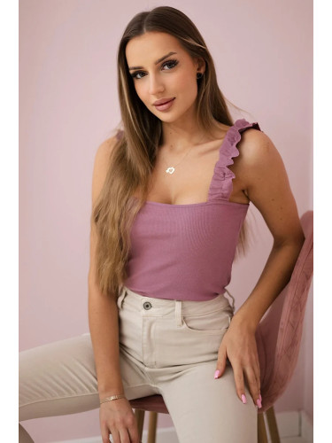 Blouse with frills on straps navy pink