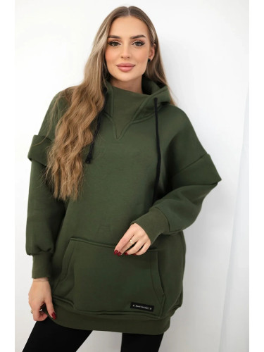 Insulated turtleneck sweatshirt in khaki color