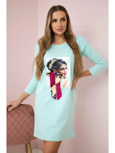 Dress with graphics and colorful bow 3D mint