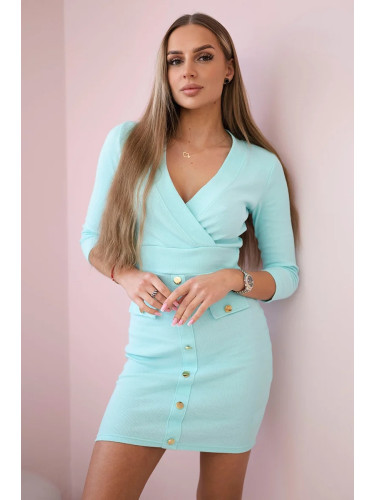 Ribbed dress with decorative mint buttons
