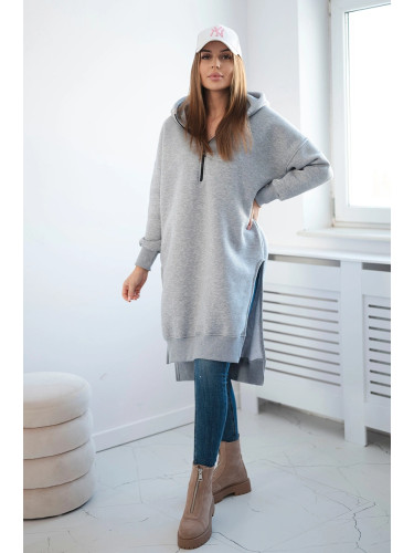 Insulated sweatshirt with slits on the sides in gray color