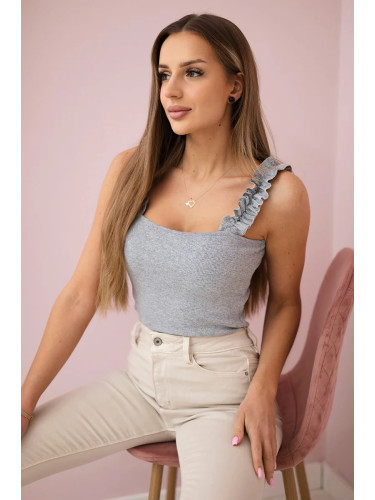 Blouse with frills on straps gray