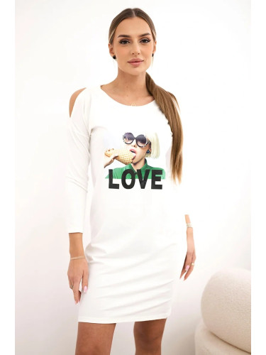 Ecru dress with love print