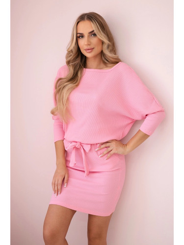 Dress with waist tie light pink
