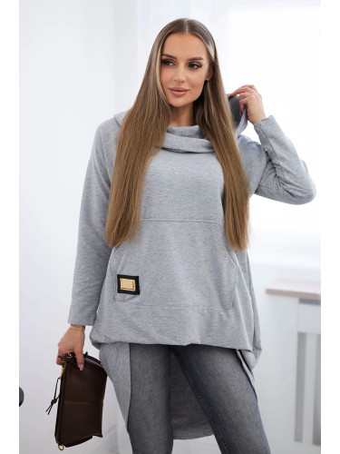 Sweatshirt with a long back and a hood in grey