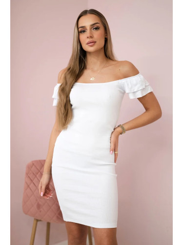 Ribbed dress with ruffles white