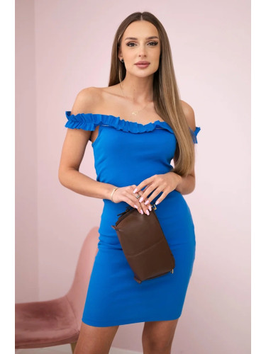 Shoulder dress with pleats and blue