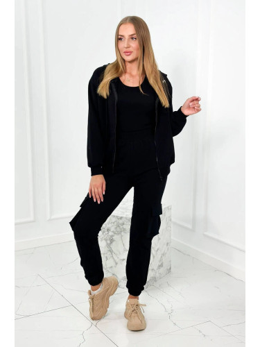 Set 3in1 sweatshirt + top + pants black