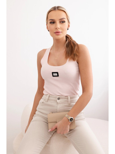 Striped blouse with a metal plate of powder pink