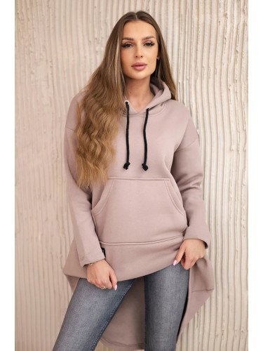 Reinforced sweatshirt with long back and hood beige