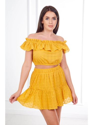 Embroidered mustard set without shoulders