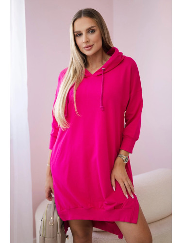 Hooded dress with a long back fuchsia