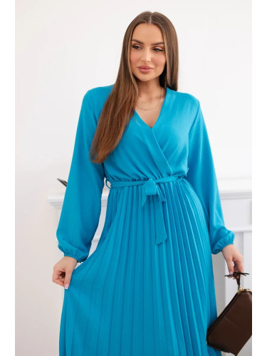 Kesi Włoski Dress tied with a pleated hem turquoise