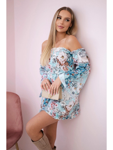 Floral off-the-shoulder mint dress