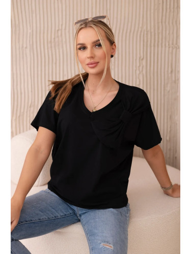Cotton blouse with decorative bow black
