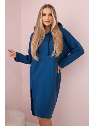 Dress with a hood and slit for side jeans