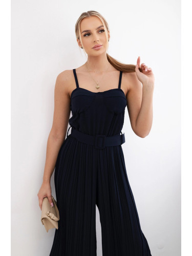 Pleated jumpsuit with straps navy blue