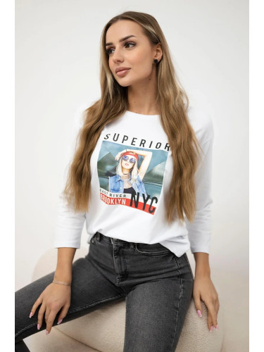 Blouse with Superior print white
