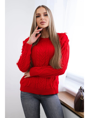 Sweater with cable weave in red