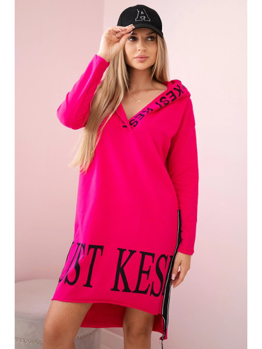 Hooded dress with fuchsia print