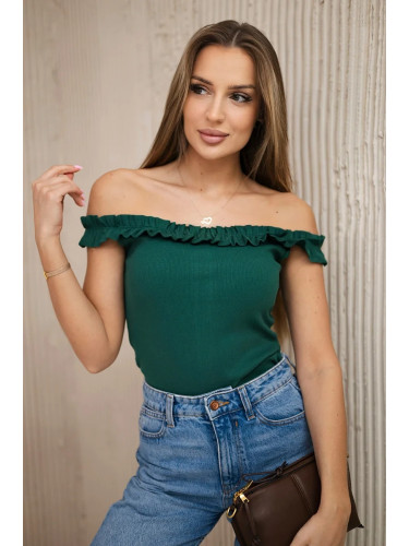 Green blouse with ruffles above the shoulders