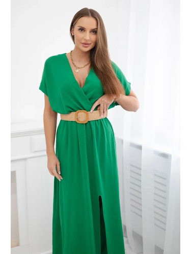 Kesi Włoski Long dress with a decorative belt green