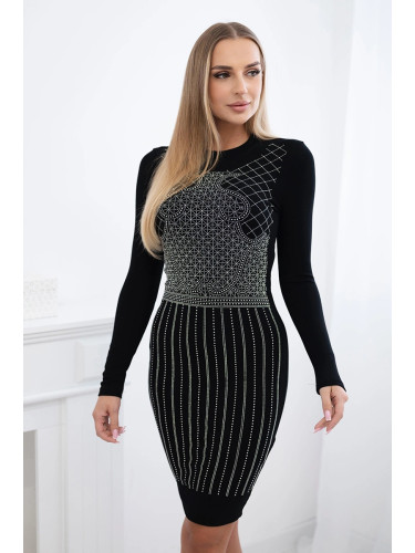Viscose dress with silver zirconia motif black