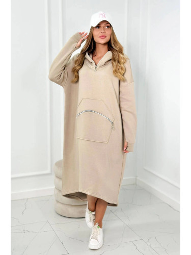 Beige insulated dress with a hood