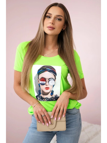 Blouse with women's graphics green neon
