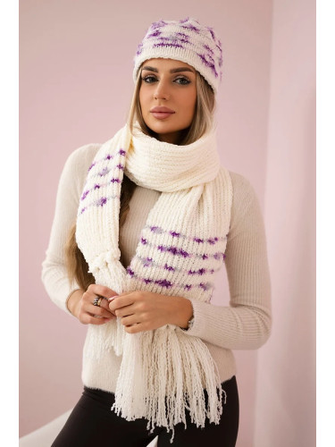 Women's set with scarf Anika K304 ecru + purple