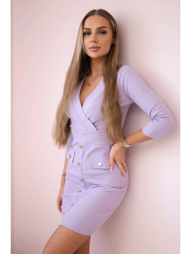 Ribbed dress with decorative buttons in purple color
