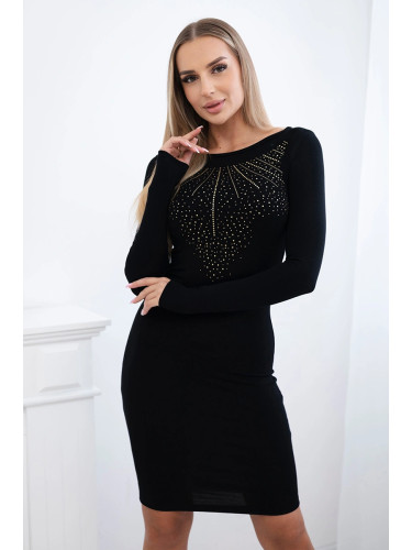 Viscose dress with gold zirconia motif black