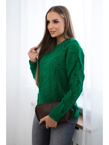 Sweater with cable weave in green color